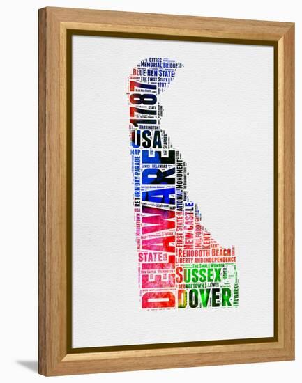 Delaware Watercolor Word Cloud-NaxArt-Framed Stretched Canvas