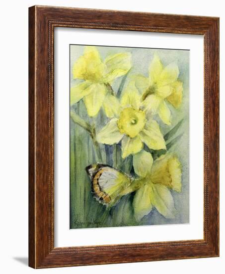 Delias Mysis (Union Jack) Butterfly on Daffodils-Karen Armitage-Framed Giclee Print