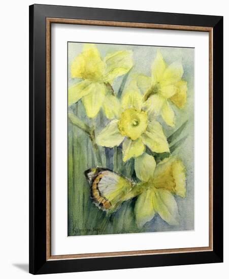 Delias Mysis (Union Jack) Butterfly on Daffodils-Karen Armitage-Framed Giclee Print