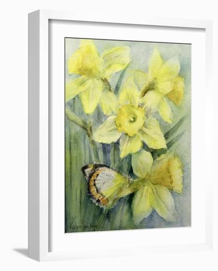 Delias Mysis (Union Jack) Butterfly on Daffodils-Karen Armitage-Framed Giclee Print