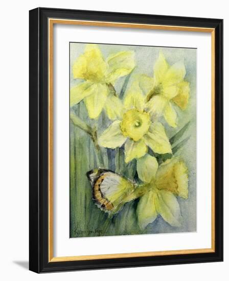 Delias Mysis (Union Jack) Butterfly on Daffodils-Karen Armitage-Framed Giclee Print