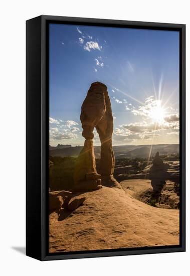 Delicate Arch with sun and clouds at golden hour, Arches National Park, Moab, Grand County, Utah, U-Francesco Vaninetti-Framed Premier Image Canvas