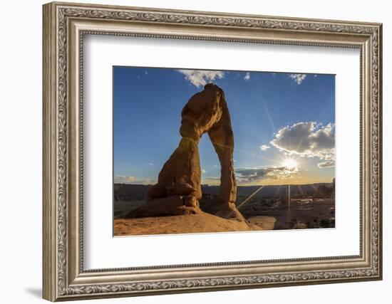 Delicate Arch with sun and clouds at golden hour, Arches National Park, Moab, Grand County, Utah, U-Francesco Vaninetti-Framed Photographic Print