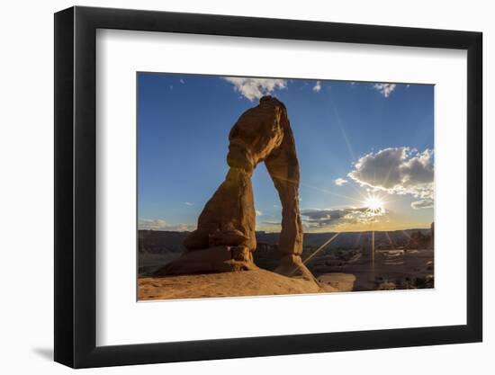 Delicate Arch with sun and clouds at golden hour, Arches National Park, Moab, Grand County, Utah, U-Francesco Vaninetti-Framed Photographic Print