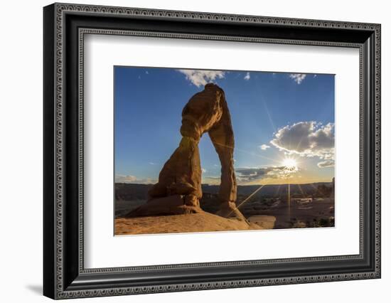 Delicate Arch with sun and clouds at golden hour, Arches National Park, Moab, Grand County, Utah, U-Francesco Vaninetti-Framed Photographic Print