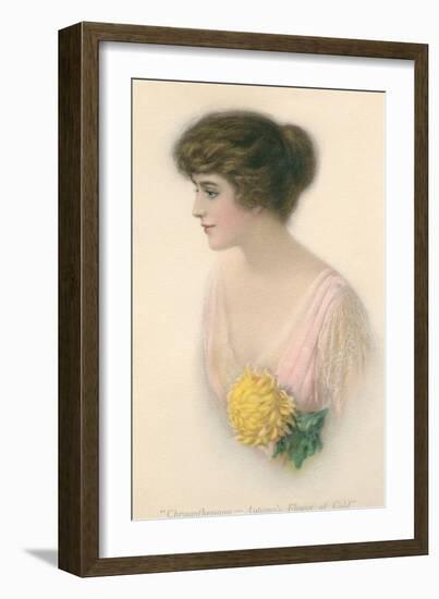 Delicate Lady with Yellow Chrysanthemum-null-Framed Art Print