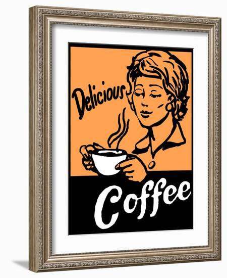 Delicious Coffee Sign-Bigelow Illustrations-Framed Art Print