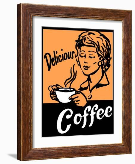 Delicious Coffee Sign-Bigelow Illustrations-Framed Art Print