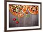 Delicious Italian Pizzas Served on Wooden Table-Jag_cz-Framed Photographic Print