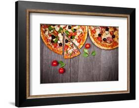 Delicious Italian Pizzas Served on Wooden Table-Jag_cz-Framed Photographic Print