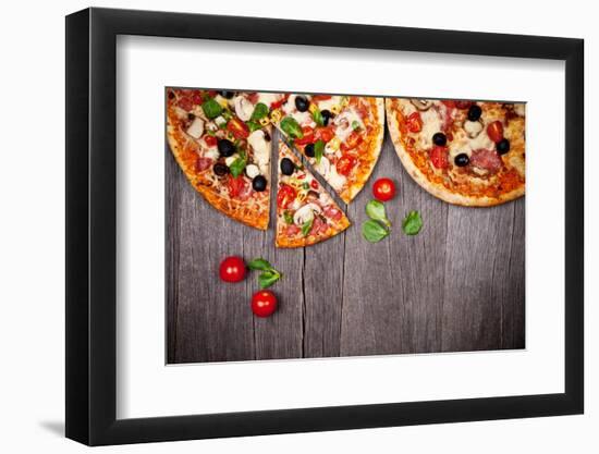 Delicious Italian Pizzas Served on Wooden Table-Jag_cz-Framed Photographic Print