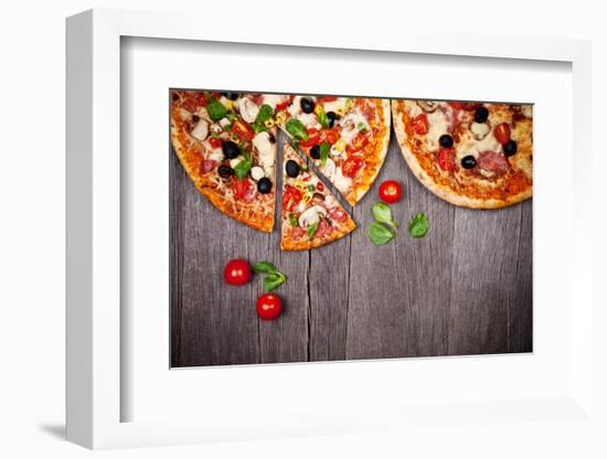 Delicious Italian Pizzas Served on Wooden Table-Jag_cz-Framed Photographic Print