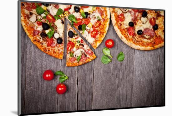 Delicious Italian Pizzas Served on Wooden Table-Jag_cz-Mounted Photographic Print