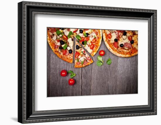 Delicious Italian Pizzas Served on Wooden Table-Jag_cz-Framed Photographic Print