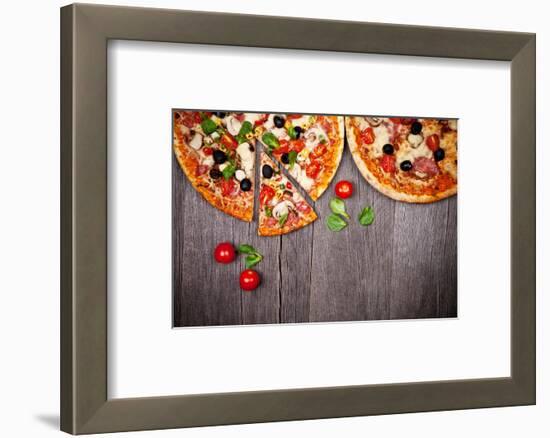 Delicious Italian Pizzas Served on Wooden Table-Jag_cz-Framed Photographic Print