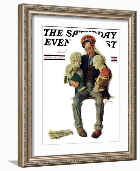 "Delivering Two Busts" Saturday Evening Post Cover, April 18,1931-Norman Rockwell-Framed Giclee Print