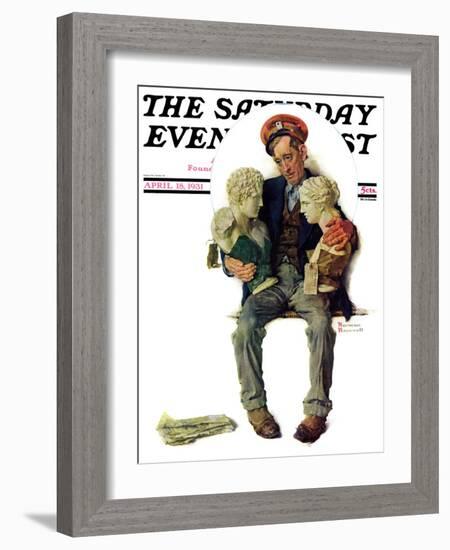 "Delivering Two Busts" Saturday Evening Post Cover, April 18,1931-Norman Rockwell-Framed Giclee Print