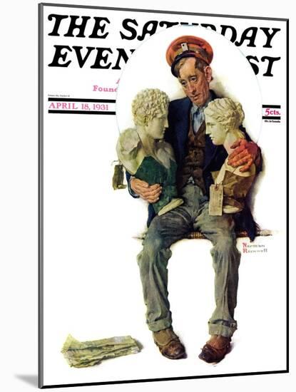 "Delivering Two Busts" Saturday Evening Post Cover, April 18,1931-Norman Rockwell-Mounted Giclee Print