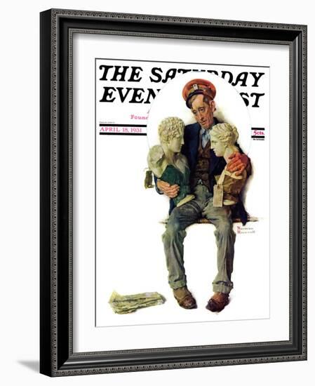 "Delivering Two Busts" Saturday Evening Post Cover, April 18,1931-Norman Rockwell-Framed Giclee Print