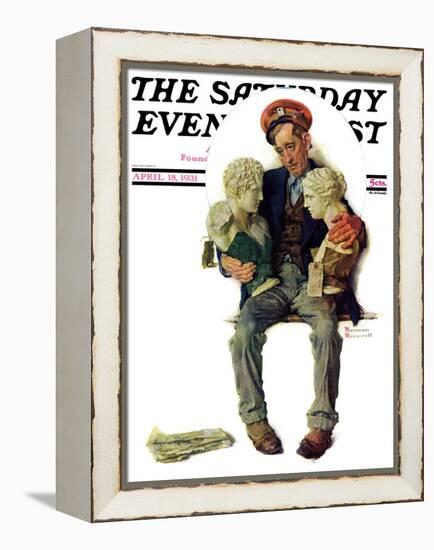 "Delivering Two Busts" Saturday Evening Post Cover, April 18,1931-Norman Rockwell-Framed Premier Image Canvas