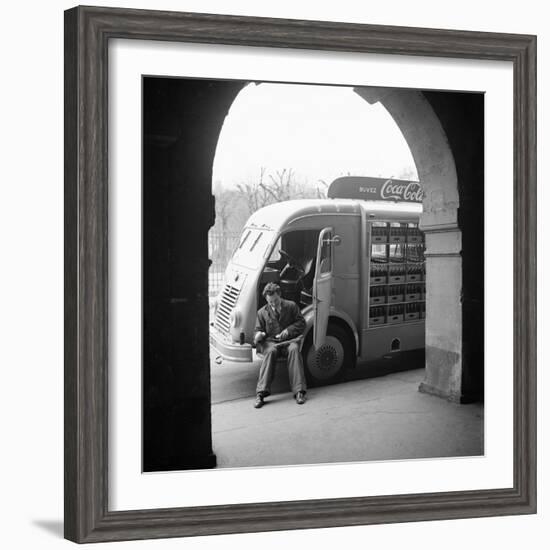 Delivery Truck Driver Sits with His Coca Cola Truck During His Route, France, 1950-Mark Kauffman-Framed Photographic Print