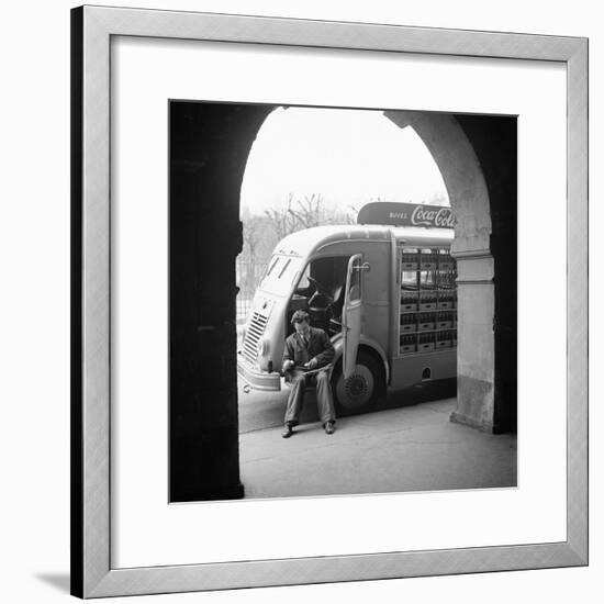 Delivery Truck Driver Sits with His Coca Cola Truck During His Route, France, 1950-Mark Kauffman-Framed Photographic Print