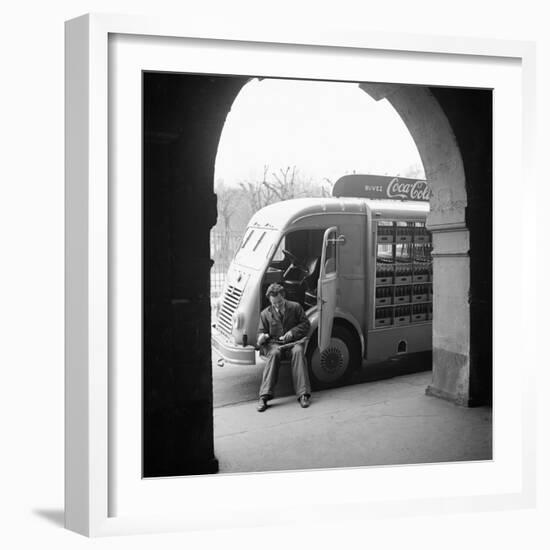 Delivery Truck Driver Sits with His Coca Cola Truck During His Route, France, 1950-Mark Kauffman-Framed Photographic Print