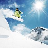 Snowboarder At Jump Inhigh Mountains At Sunny Day-dellm60-Framed Photographic Print