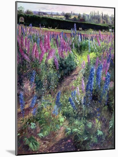 Delphinium Field and Hoers, 1991-Timothy Easton-Mounted Giclee Print