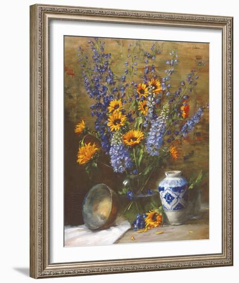 Delphiniums and Chinese Vase-Frank Janca-Framed Giclee Print