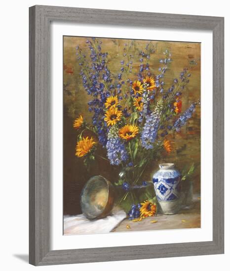 Delphiniums and Chinese Vase-Frank Janca-Framed Giclee Print