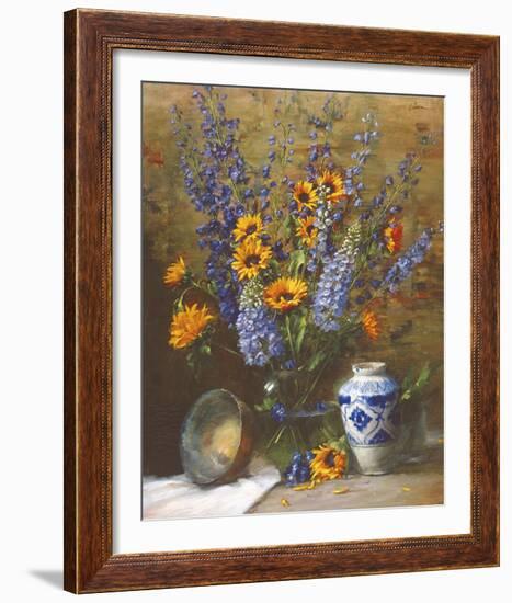 Delphiniums and Chinese Vase-Frank Janca-Framed Giclee Print