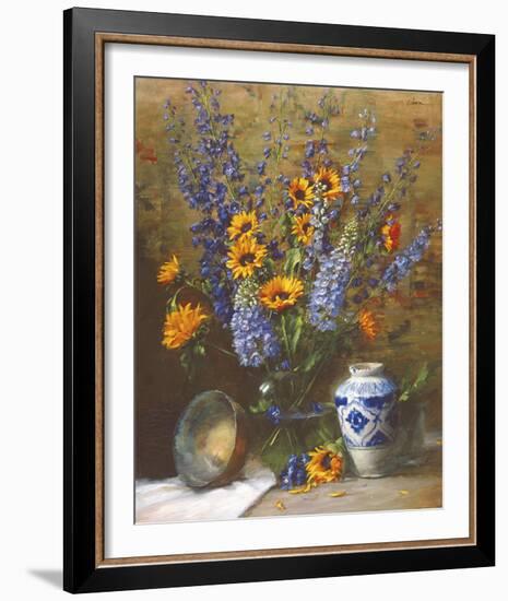 Delphiniums and Chinese Vase-Frank Janca-Framed Giclee Print