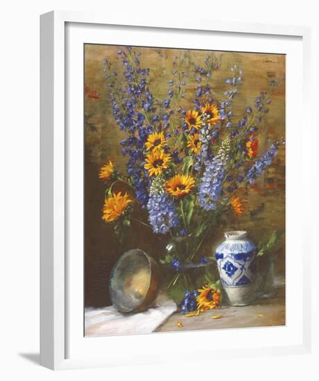 Delphiniums and Chinese Vase-Frank Janca-Framed Giclee Print