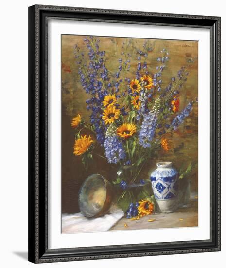 Delphiniums and Chinese Vase-Frank Janca-Framed Giclee Print