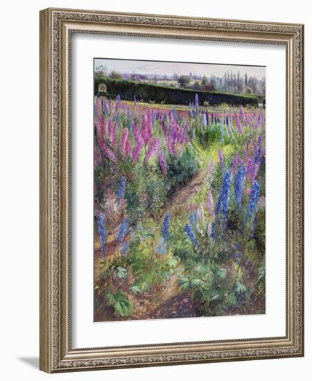 Delphiniums and Hoers, 1991-Timothy Easton-Framed Giclee Print