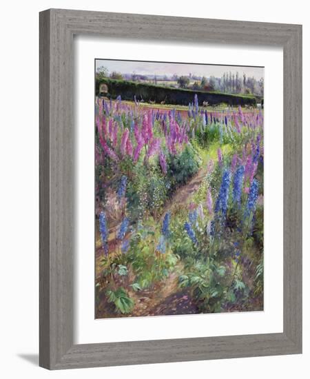 Delphiniums and Hoers, 1991-Timothy Easton-Framed Giclee Print