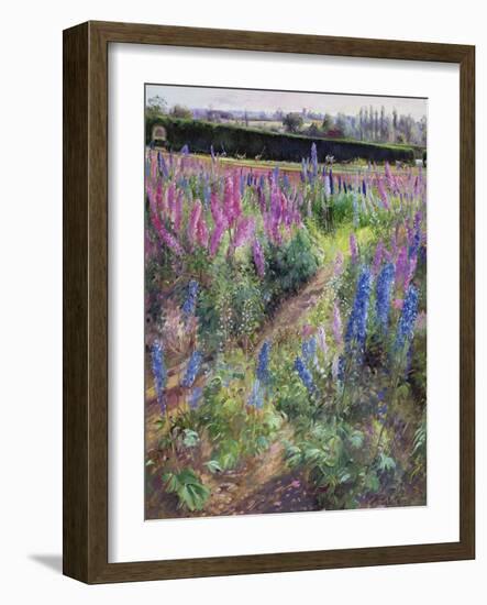 Delphiniums and Hoers, 1991-Timothy Easton-Framed Giclee Print