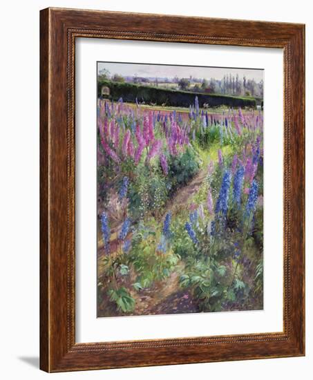 Delphiniums and Hoers, 1991-Timothy Easton-Framed Giclee Print