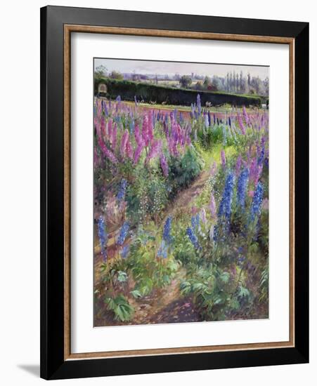 Delphiniums and Hoers, 1991-Timothy Easton-Framed Giclee Print