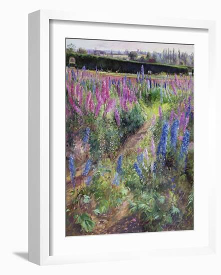 Delphiniums and Hoers, 1991-Timothy Easton-Framed Giclee Print