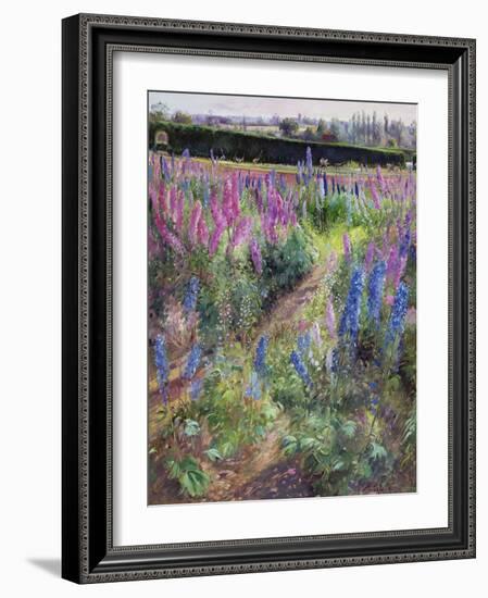 Delphiniums and Hoers, 1991-Timothy Easton-Framed Giclee Print