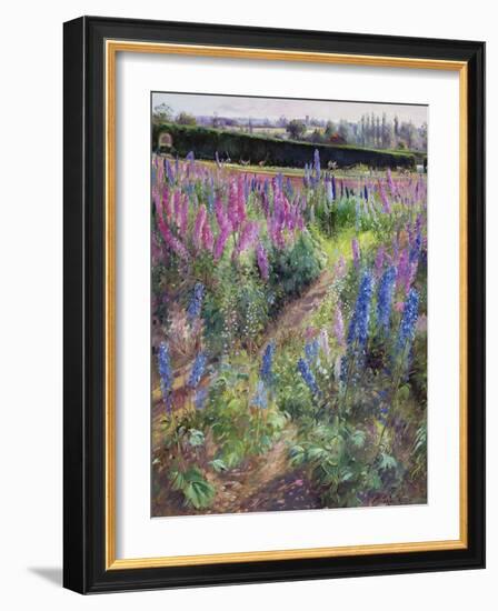 Delphiniums and Hoers, 1991-Timothy Easton-Framed Giclee Print