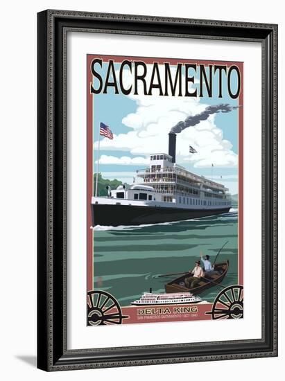 Delta King Riverboat - Sacramento, CA-Lantern Press-Framed Art Print