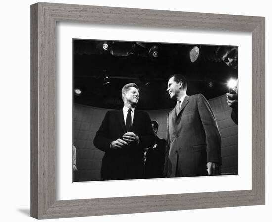 Dem. and Repub. Presidential Cands. John F. Kennedy and Richard M. Nixon Prior to 1st TV Debate-Paul Schutzer-Framed Photographic Print