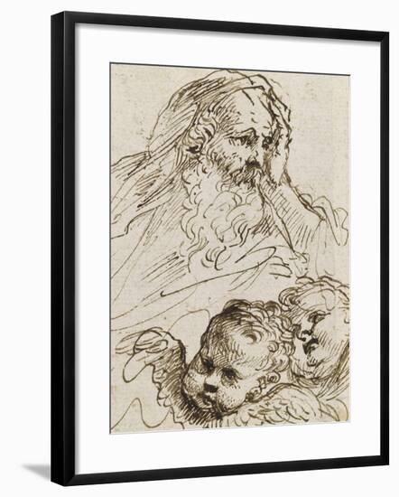 Demi-figure de vieillard et deux têtes d'anges ; Demi-figure d'homme nu, assis, tourné vers droite-Guerchin Le-Framed Giclee Print