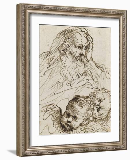 Demi-figure de vieillard et deux têtes d'anges ; Demi-figure d'homme nu, assis, tourné vers droite-Guerchin Le-Framed Giclee Print