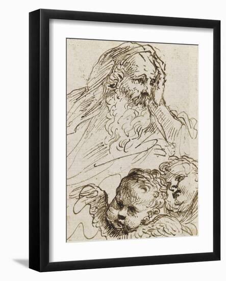 Demi-figure de vieillard et deux têtes d'anges ; Demi-figure d'homme nu, assis, tourné vers droite-Guerchin Le-Framed Giclee Print