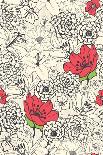 Seamless Floral Pattern with Red Flowers on Monochrome Background-DeMih-Art Print