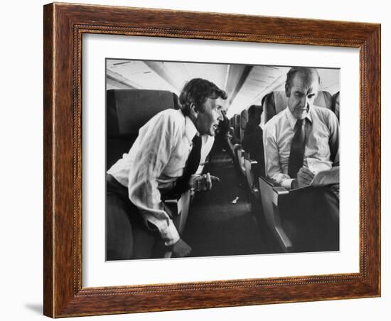 Democrat George Mcgovern with Aide on Plane During His Presidential Campaign-null-Framed Photographic Print